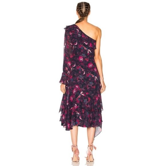 Anthropologie Tanya Taylor 100% Silk Floral Ruffled Slit Isua Midi Dress Formal - Picture 2 of 10